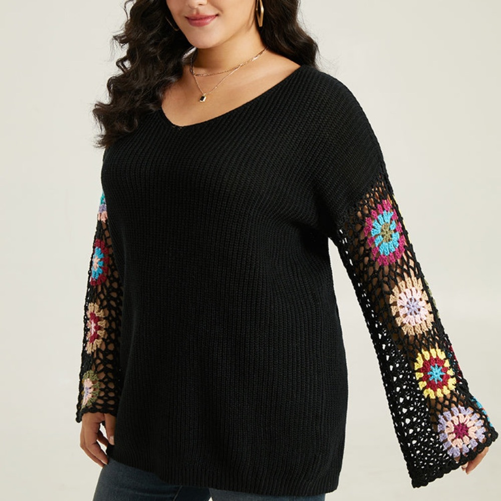 NWT-Gorgeous Gorgeous Lightweight Boho Style Sweater. Crochet Sleeves! - Picture 12 of 16